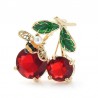 Double crystal cherries with a bee - broochBrooches
