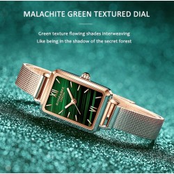 Elegant watch / with bracelet - with a green stone - stainless steel / leatherBracelets