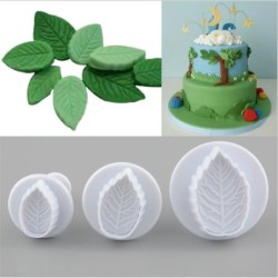 Cookie cutter mold - decorative icing plunger - leaf shape - 3 pieces
