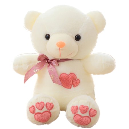 Plush bear - with embroidered hearts / colorful LED lights - toy