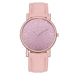 Luxurious women's quartz watch - leather strap - with rhinestonesWatches