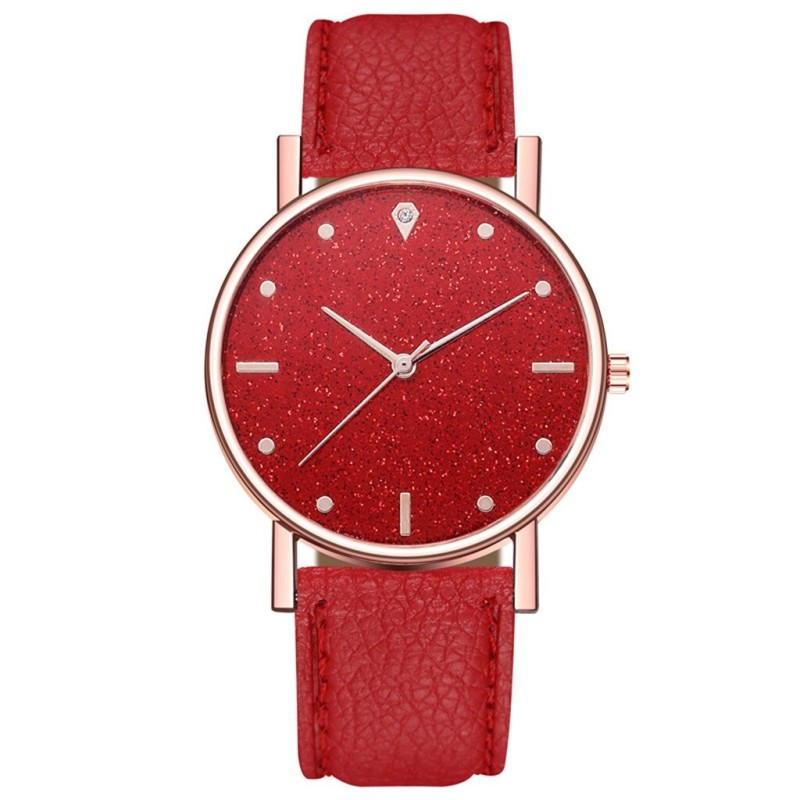 Luxurious women's quartz watch - leather strap - with rhinestonesWatches