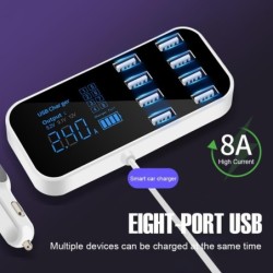 Car charger - 8- port USB - charging station - HUB with LCD display