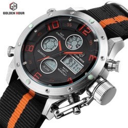 Golden Hour - sports military quartz watch - analog - digital LED displayWatches