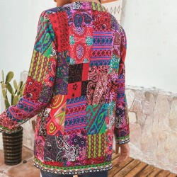 Fashionable loose cardigan - long sleeve summer coat - ethnic floral printJackets