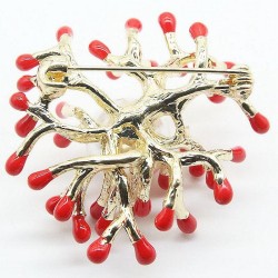 Red coral with pearl - gold broochBrooches