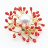 Red coral with pearl - gold broochBrooches