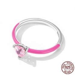 Pink zircon heart / blue square zircon - 925 sterling silver ringRings