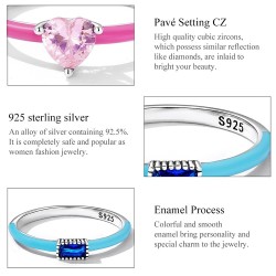 Pink zircon heart / blue square zircon - 925 sterling silver ringRings