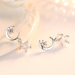 Star / moon asymmetric earrings - with crystalsEarrings