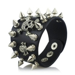 Wide leather bracelet - rivets - skull - punk styleBracelets