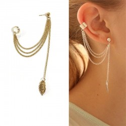 Punk / rock style - earring with chain / leaf - long ear clipEarrings