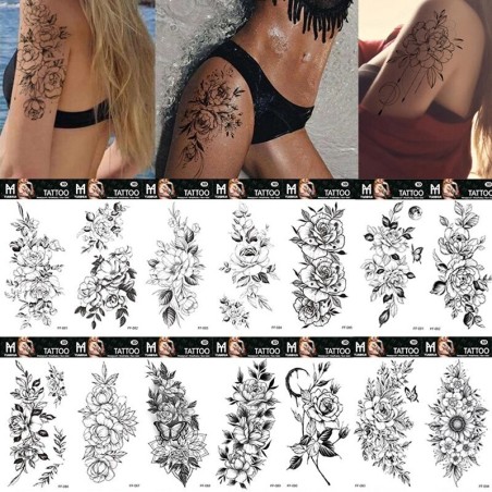 Black flowers - temporary tattoo - stickerStickers