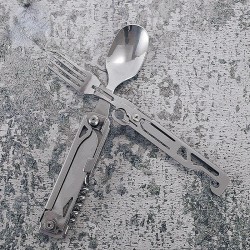 Folding stainless steel tableware - spoon / knife / bottle opener - camping / travel kitSurvival tools
