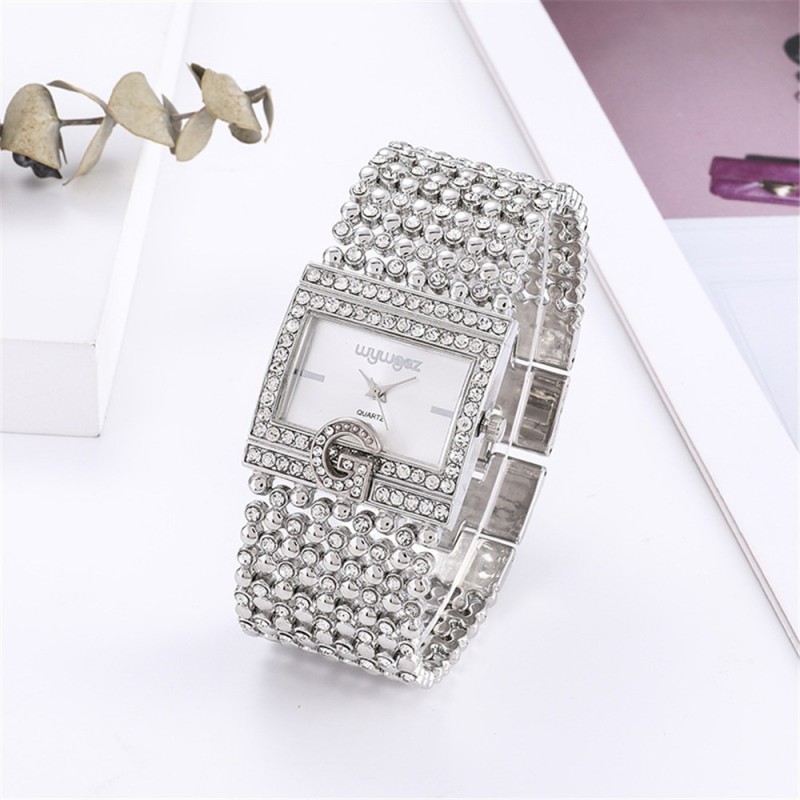 Elegant Quartz watch - wide crystal braceletWatches