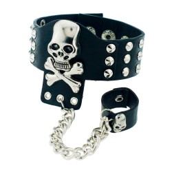 Gothic rivets skeleton skull chain leather bracelet unisexBracelets